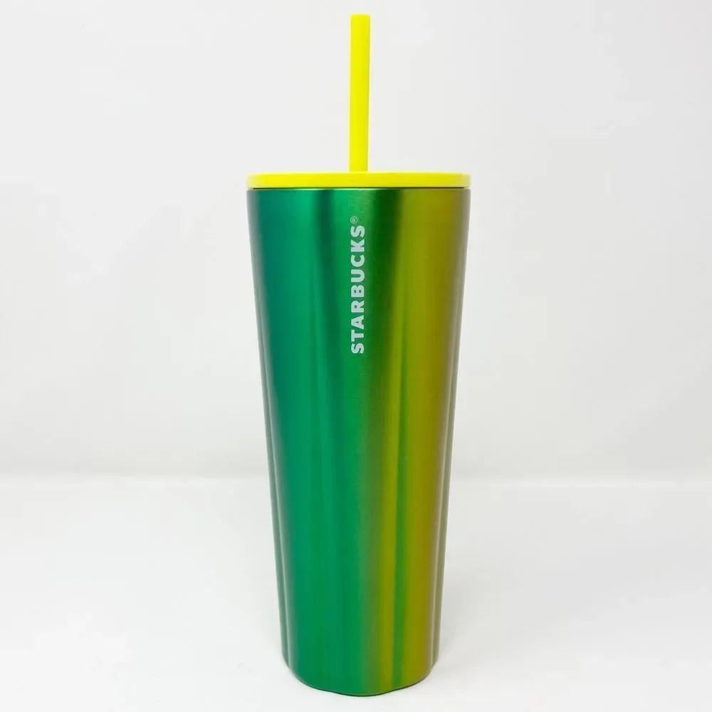 STARBUCKS LIME SPECKLE STAINLESS STEEL COLD CUP VENTI NWT